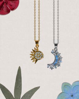 LUCE Astra Silver Necklace Set - Moon & Sun