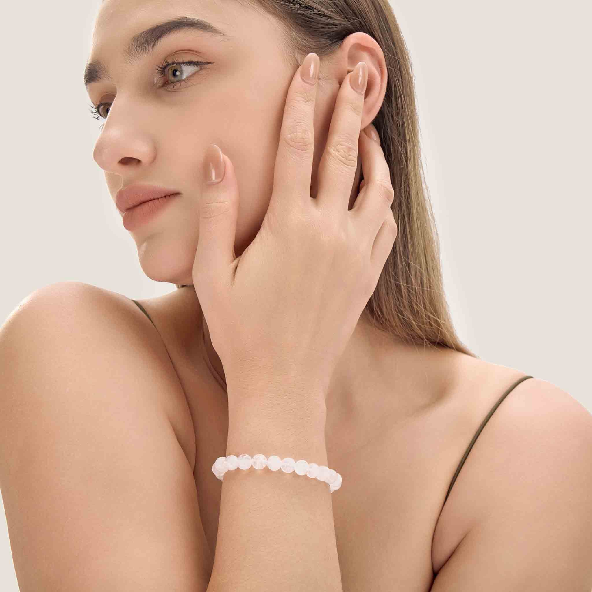 Choodo minimalist natural Madagascar Moonstone bracelet on a model's wrist