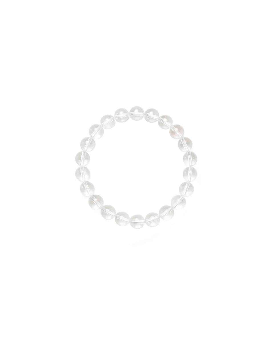 Choodo genuine natural Light Clear Quartz crystal beaded bracelet for women, 8mm pure gemstone strand with high clarity, minimalist product shot.