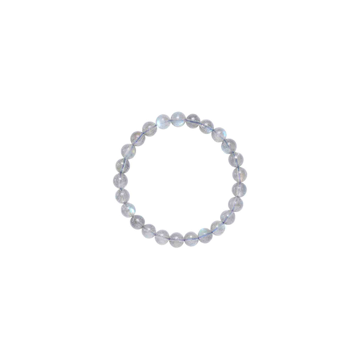 Choodo genuine natural Veil Grey Moonstone crystal beaded bracelet for women, 8mm pure gemstone strand with subtle blue flash, minimalist product shot