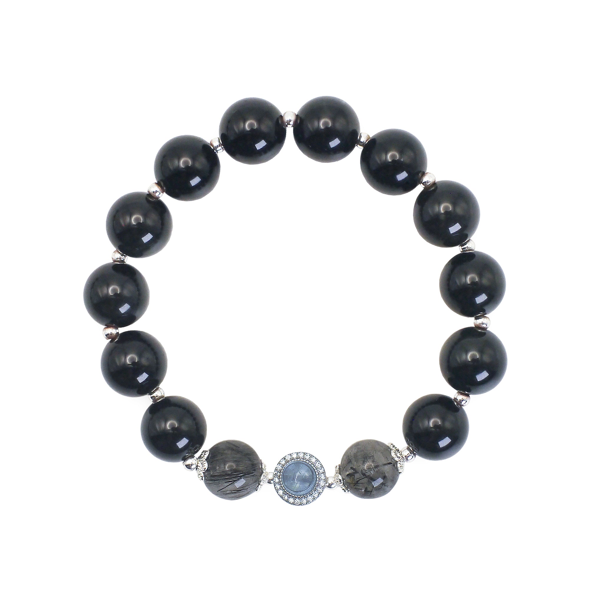 SilentHorizon Obsidian, Aquamarine & Black Rutilated Quartz Bracelet