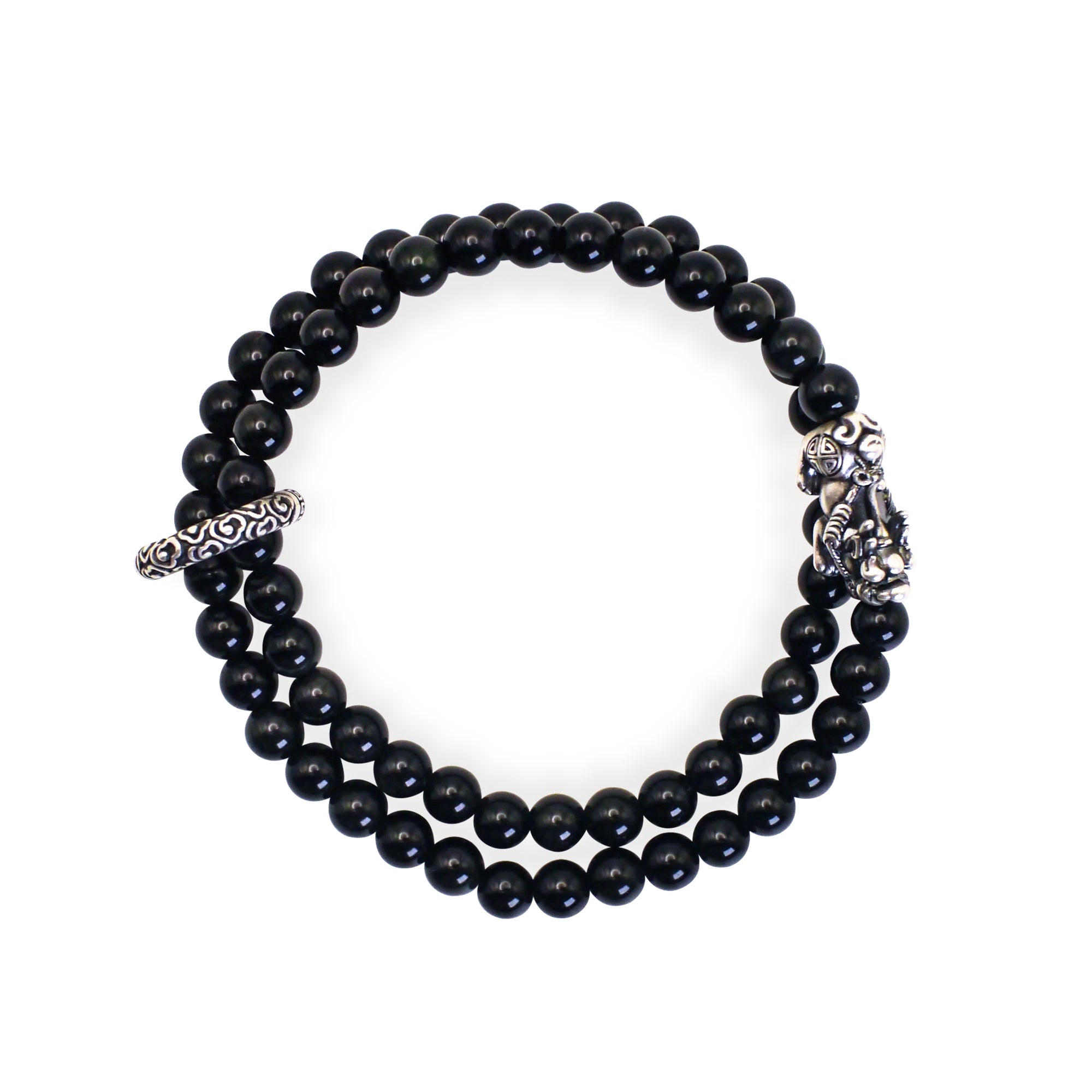 Fortune Gate Obsidian & Silver Pixiu Bracelet