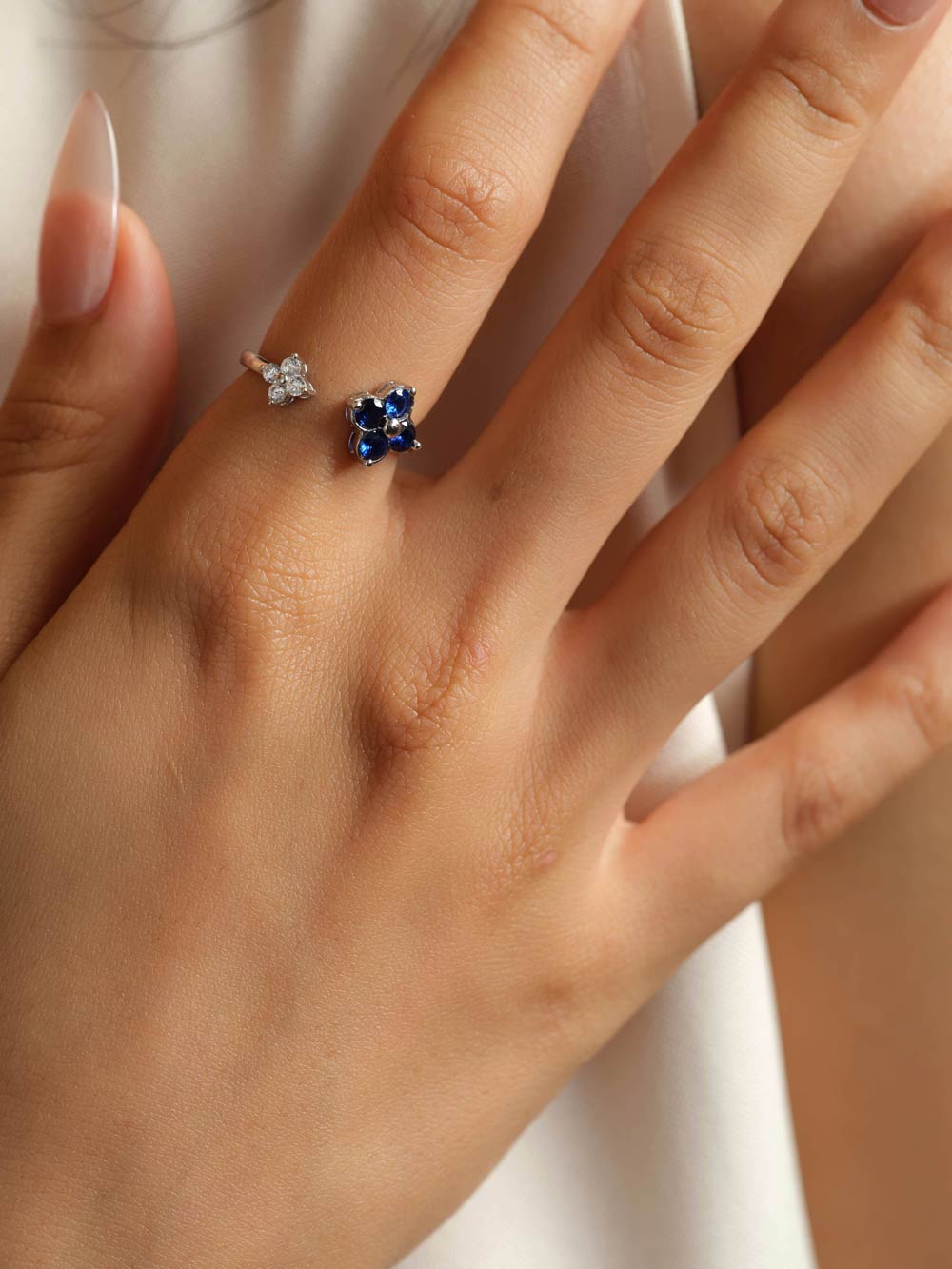 LUCE Flora Silver Open Ring - Gentian