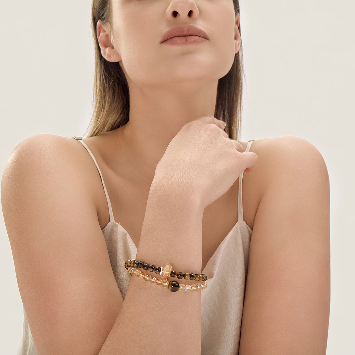 DrivenGold Golden Rutilated Quartz & Tiger’s Eye Crystal Bracelet