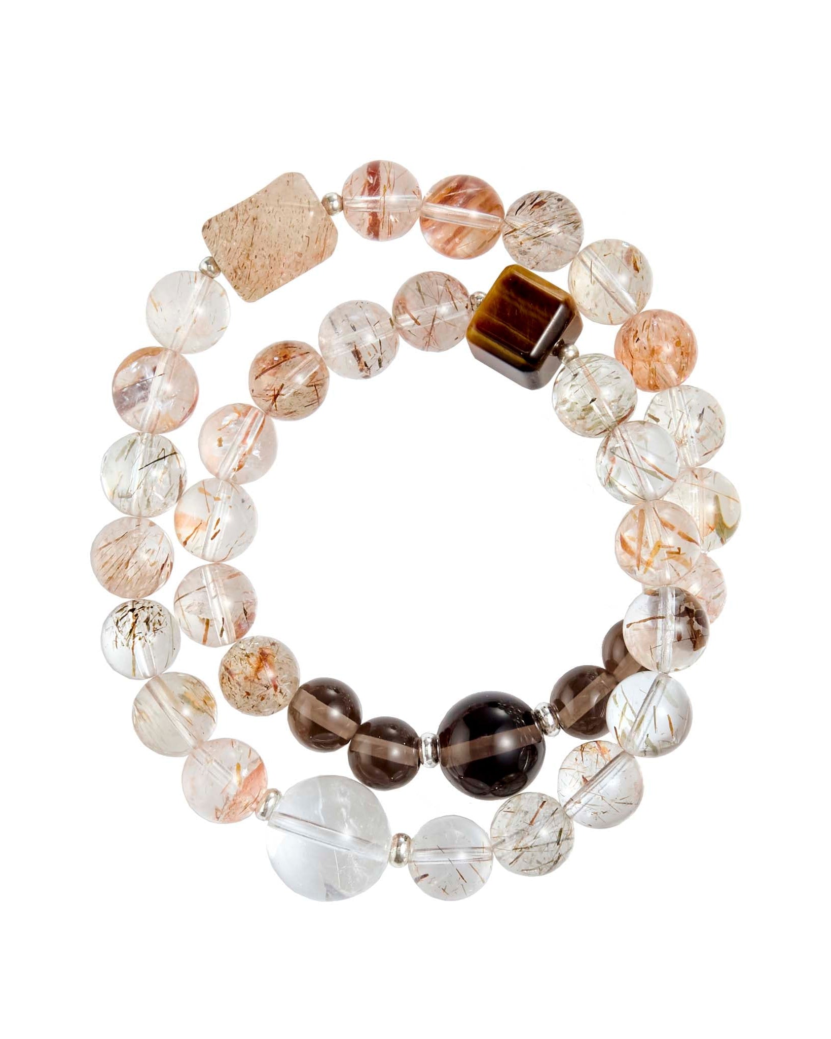 Choodo genuine natural Golden Rutilated Quartz crystal mixed double wrap bracelet, pure gemstone strand with warm golden rutiles, minimalist product shot on white background.