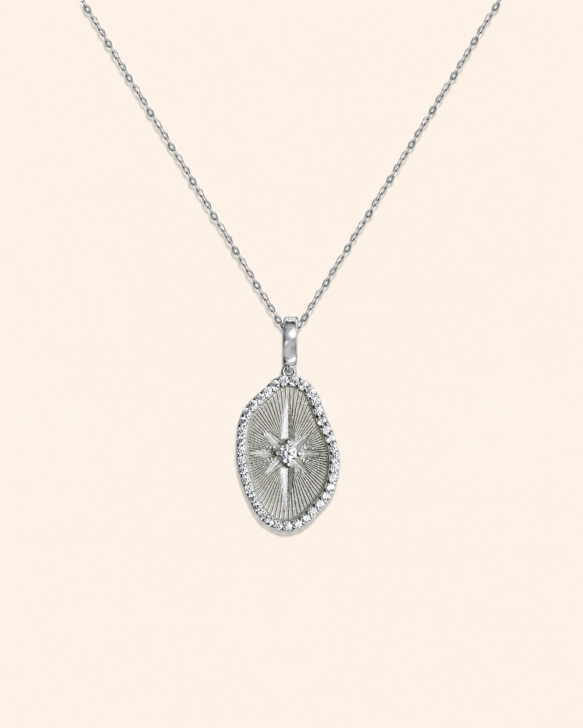 LUCE Astra Astral silver oval pendant necklace with clear zircon accents