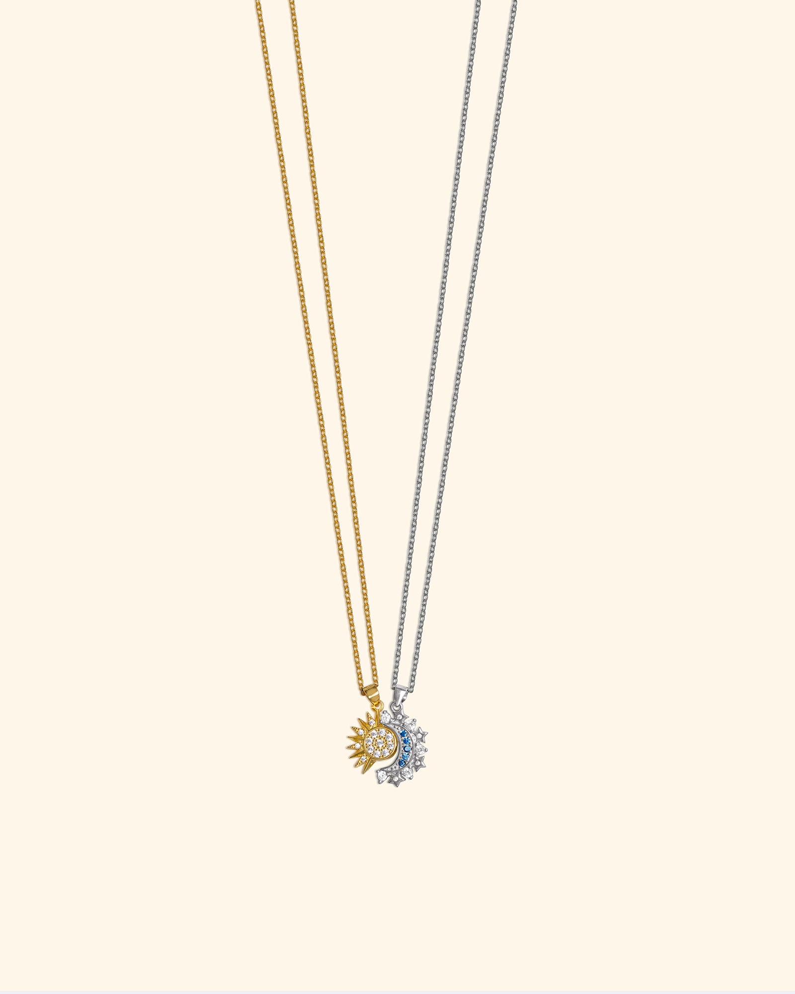 LUCE Astra Silver Necklace Set - Moon & Sun